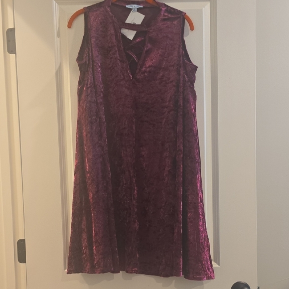She + Sky Velvet Mini Dress in Deep Purple - Picture 1 of 1